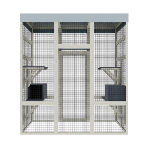 62.6 Gray Wooden Catio Outdoor Pet Enclosure With Waterproof Top, Spacious And Secure Cat House Small Animal Cage, Black Rust-proof Metal Wire