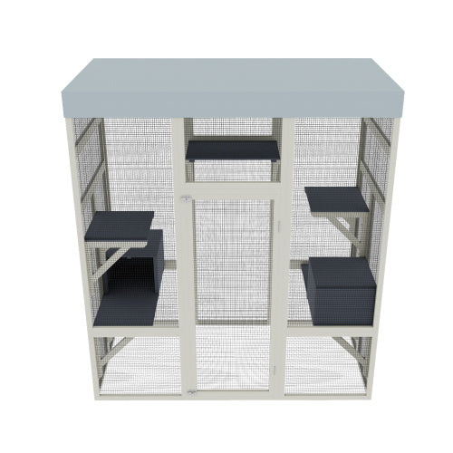 62.6 Gray Wooden Catio Outdoor Pet Enclosure With Waterproof Top, Spacious And Secure Cat House Small Animal Cage, Black Rust-proof Metal Wire