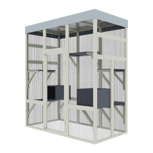 62.6 Gray Wooden Catio Outdoor Pet Enclosure With Waterproof Top, Spacious And Secure Cat House Small Animal Cage, Black Rust-proof Metal Wire