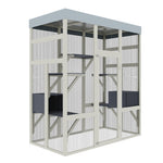 62.6 Gray Wooden Catio Outdoor Pet Enclosure With Waterproof Top, Spacious And Secure Cat House   Small Animal Cage, Black Rust-proof Metal Wire