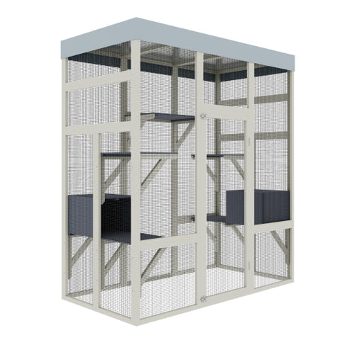 62.6 Gray Wooden Catio Outdoor Pet Enclosure With Waterproof Top, Spacious And Secure Cat House   Small Animal Cage, Black Rust-proof Metal Wire