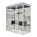 62.6 Gray Wooden Catio Outdoor Pet Enclosure With Waterproof Top, Spacious And Secure Cat House   Small Animal Cage, Black Rust-proof Metal Wire